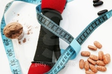 Food suppliers and weights on white isolated background 이미지... 게티이미지뱅크 Food suppliers and weights on white isolated...