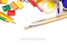 different artist's instruments over white background 이미지... different artist's instruments over white background