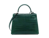 A SHINY VERT ÉMERAUDE NILOTICUS CROCODILE SELLIER KELLY 28... CROCODILE SELLIER KELLY 28 WITH PALLADIUM HARDWARE, HERMÈS, 2015
