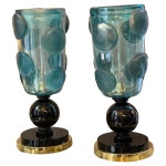 Coppia di lampade in vetro di Murano fumé con base circolare... 1stDibs Coppia di lampade in vetro di Murano fumé con base...