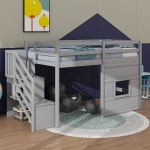 Harriet Bee Twin Size Loft Bed With Storage-Integrated Stairs And A Built-In Window Nook | Wayfair