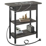 Ebern Designs End Table with Charging Station, Flip Top Side Table with USB Ports & Outlets, Nightstand with Storage Shelf for...
