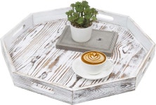 One Allium Way® 20 Inch Shabby White... Octagonal Serving Platter With 4 Cutout Handles, Table Centerpiece Home Decor | Wayfair