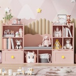 Harriet Bee 55.1"W Wood Kids Bookcase with 2 Drawers, Soft Cushion and Reading Nook & Reviews | Wayfair