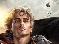 Digital painting of contemplative young man with wavy hair and black wolf in surreal cosmic scene | Deep Dream Generator Ettore b...