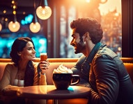 Man and woman having coffee and conversation in cozy café setting | Deep Dream Generator coppia | Deep Dream Generator