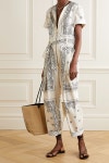 Ivory Belted printed cotton-voile jumpsuit | Tory Burch | NET-A-PORTER