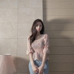 여자 밴딩 셔링 핑크 연두 스모크 블라우스