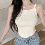 걸즈앤걸즈 라운드넥 골지라인 언밸 슬리브리스 2B26218