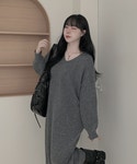 하비언니 #12971 여리여리~ 데일리 브이넥 키작녀 울 니트 롱원피스 : 3color