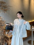 클로디 하객룩 끝판 더블 모직 숏코트 라이트블루,핑크 / 레이어드 반하이 레이어드 니트 루즈핏 롱 원피스