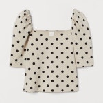 H&M | Tops | Hm Cream Black Polka Dot Print Puff Sleeve Sweetheart Top Size Large | Poshmark H&M Cream Black Polka Dot Print Puff...