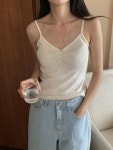 히치콕앤이너프제이 | 프렌제이 이너프 브랜디 뷔스티에 민소매 끈 나시 레이어드 셔링 주름 브이넥 이너 나시티 아이보리 블랙