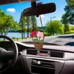 Two-colored Rose Car Hanging Lalibee Crochet Home Decor Flower Lovers Gifts Car Mirror Hanging Rearview Accessories for Girl Car...