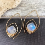 루릴닷컴 | Rainbow Moonstone Earrings With 14kt Rose Gold, Available in 14kt Gold Earrings or Silver Earrings, Threader Earrings, Gemstone...
