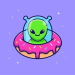 땡그랑외계인도넛 | 귀여운 외계인 타고 도넛 Ufo 만화 벡터 아이콘 일러스트 레이 션 과학 음식 아이콘 개념 절연 | 무료 벡터