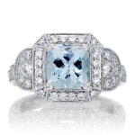 (주)아쿠아마린(킹스톤) | White Gold Aquamarine Vintage Style Halo Three Stone Engagement Anniversary Band Wedding Ring | 보석, 쥬얼리