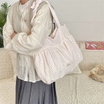 휴대용 달콤한 캔버스 Pleated 어깨 가방 대용량 한국어 스타일 천으로 호보 가방 폴카 도트 캐주얼 겨드랑이 가방 야외