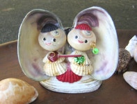 Very Cute! Seashell Shell Figurine Japanese Couple Man Woman Vtg 1960s Souvenir | 조개