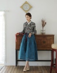 한비살롱(HANBI SALON) | TETEROT SALON Women's Wrap Skirt Hanbok Korean Vintage Party Midi Long Blue Skirt 전통 북청 | Long blue skirts, Skirts, Linen skirt