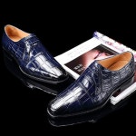 Handcrafted Men's Premium Alligator Skin Derby Shoes-Blue | 구두