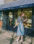 한비살롱(HANBI SALON) | TETEROT SALON Women's Wrap Skirt Hanbok Korean Vintage Retro Linen Blue Midi Long Skirts 일반길이 린넨 블루 | Red skirts...