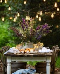 by twinkle light out under the oak tree are good things. My husband might have put up a whoooole… | 피크닉, 파티, 파티 테이블