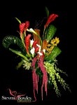 Tropical flower arrangement of ginger, orchids, calla lily's and woven palms. Large tropical floral | tropical wedding flowers...