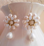Lucille earrings gemstone cluster earrings white beaded(이미지 포함) | 귀걸이