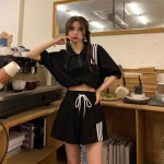 일루아 플리 세줄 아노락 반팔 트레이닝 세트(블랙/화이트)