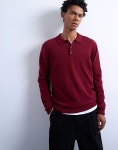2023-0205-1499 | Topman | Topman 버건디 버튼 폴로 셔츠 에센셜 Essential Gestricktes Polohemd in Burgunderrot mit Knopfleiste...