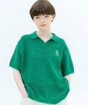 와이케이(WAIKEI) 스카시 카라 반팔 니트 그린 - 57,850 | 무신사 스토어