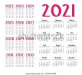 English Calendar Years 20212033 Week Starts 스톡 벡터(로열티 프리) 1658979484