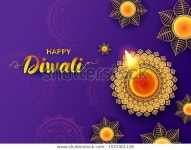 Illustration Burning Diya On Happy Diwali 스톡 벡터(로열티 프리) 1537401128