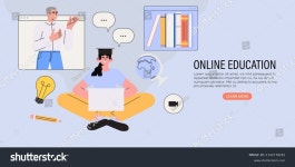 학생들은 집에서 온라인으로 배운다. 노트북을 바라보는 스톡 벡터(로열티 프리) 2142778281 | Shutterstock
