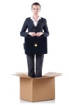 Woman with boxes on white | 유토이미지 | 상세페이지 | 베이직샵 | 사진 | 19808212