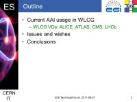 Placeholder ES 1 CERN IT EGI Technical Forum, Experiment Support group AAI usage, issues and wishes for WLCG Maarten Litmaath...