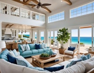 Coastal Living Room with Ocean View and Natural Decor | Deep Dream Generator Coastal Serenity: A Bright Living Room Retreat...