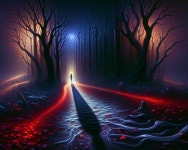 Eldritch high gothic tim Burton style dark forest hallow oily black trees glowing white red death moon flo... | Deep Dream Generator