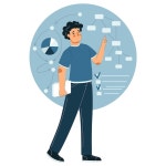 비즈니스 시작을 위해 온라인으로 배우는 남자 | 프리미엄 벡터