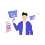 비즈니스 시작을 위해 온라인으로 배우는 남자 | 프리미엄 벡터