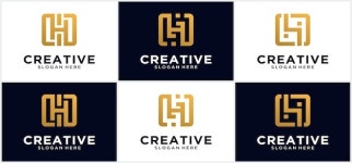추상 초기 l & h 또는 lh 모노그램 로고 디자인, 비즈니스 또는 브랜딩 아이콘 세트. | 프리미엄 벡터