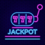 777 벽돌집 정육점 | 777와 벽돌 벽 배경으로 슬롯 머신의 네온 표지 | 프리미엄 AI 생성 벡터
