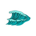 Sea waves vintage vector engraving color illustration isolated on white | Premium Vector