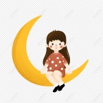 달에 앉아있는 어린 소녀