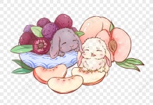 토끼 한 마리가 과일 먹고