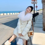 로즈엘레이디 캐주얼 덕 구스 다운 폭스 밍크 퍼 패딩 점퍼 하프 코트