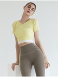 DEVIWEAR-여성 요가복 DEVI-T0072-크림레몬 필라테스 트윙 골지 숏... Shop 여성 요가복 DEVI-T0072-크림레몬 필라테스 트윙 골지 숏 슬리브