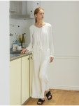 MELANIE JOY-MJ_Slim-fit pleated neckline two piece pajamas_WHITE... SSF Shop MJ_Slim-fit pleated neckline two piece pajamas_WHITE