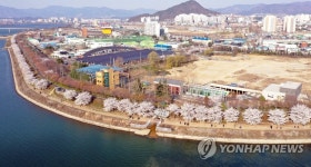 벚꽃이 둘러싼 춘천 공지천 유원지 | 연합뉴스
